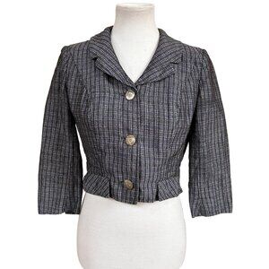 Vintage Jack Feit Jacket Womens Size Medium 1940s 1950s Plaid Cropped Blazer